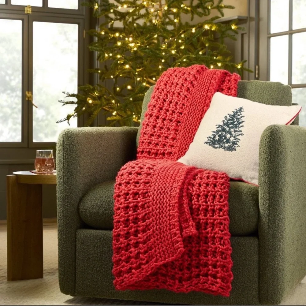 New Tree Icon Toss Square Pillow Cream/ Red Edge - Hearth & Hand with Magnolia